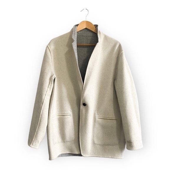 Rag and Bone Mica Wool Felt Reversible Blazer, Gray/Ivory, Size 12 - Picture 5 of 15